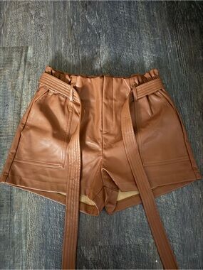 Windsor Faux Leather Cognac Shorts